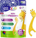 GuruNanda Dental Floss Picks for Kids, Extra-Long Giraffe-Shaped Picks, Fluoride-Free, Anti-Slip & Shred-Resistant Design & Eco-Friendly Handle & Berry Flavor, Ideal for Ages 3+, 90 Count (Pack of 1)
