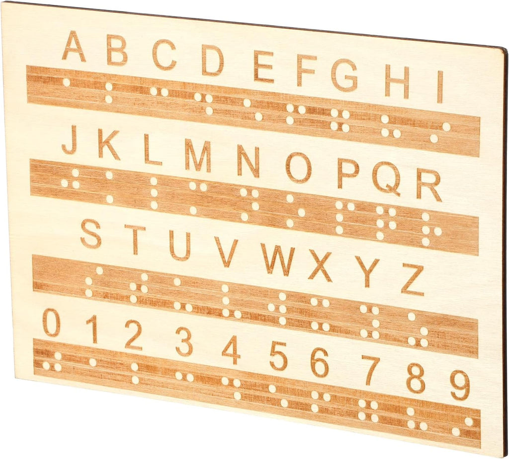 Braille Alphabet Board 0.4'' Thickened Wooden Braille Fingerboard Engraving Raised Dots Alphabet Chart Portable Number Board Blind Beginners Teaching Aid for Visually Impaired Escape Room Game Teachin