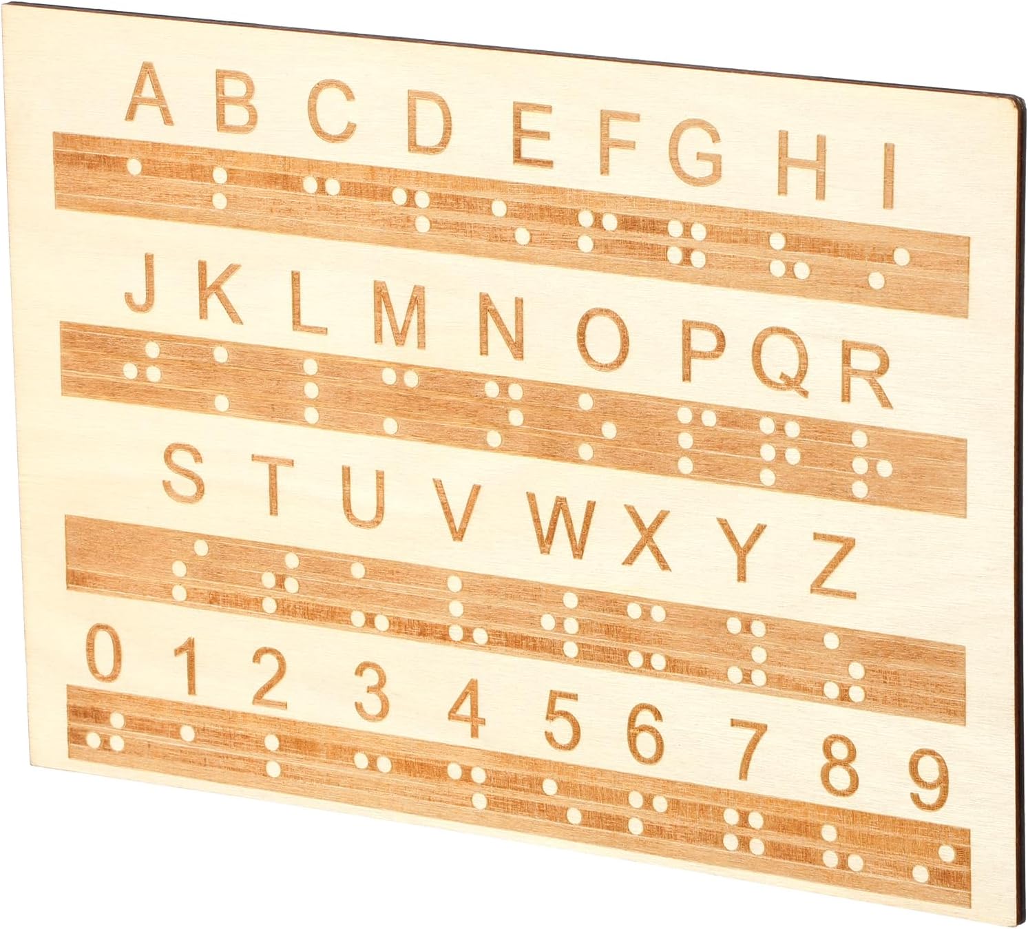 Braille Alphabet Board 0.4'' Thickened Wooden Braille Fingerboard Engraving Raised Dots Alphabet Chart Portable Number Board Blind Beginners Teaching Aid for Visually Impaired Escape Room Game Teachin