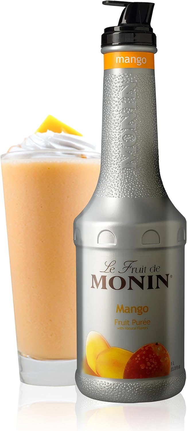 Monin - Mango Purée, Tropical and Sweet Mango Flavor, Natural Flavors, Great for Teas, Lemonades, Smoothies, and Cocktails, Non-GMO, Vegan, Gluten-Free (1 Liter)