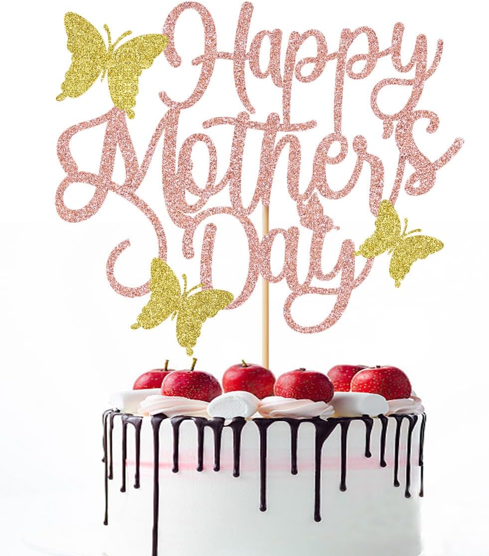 Glitter Happy Mother's Day Cake Topper, Mom's Birthday Party Decoration Supplies (1)