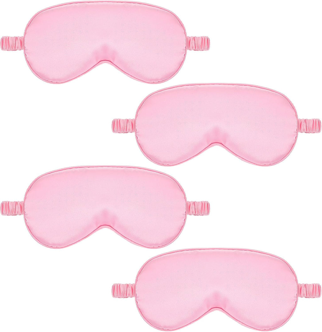 4 Pack Sleep Mask Silk Eye Mask Block Light Eye Sleep Shade Cover Blindfold Reduces Puffy Eyes Traveling Gifts for Night Sleeping Office Travel Party Games Suitable for Men Women (Pink)