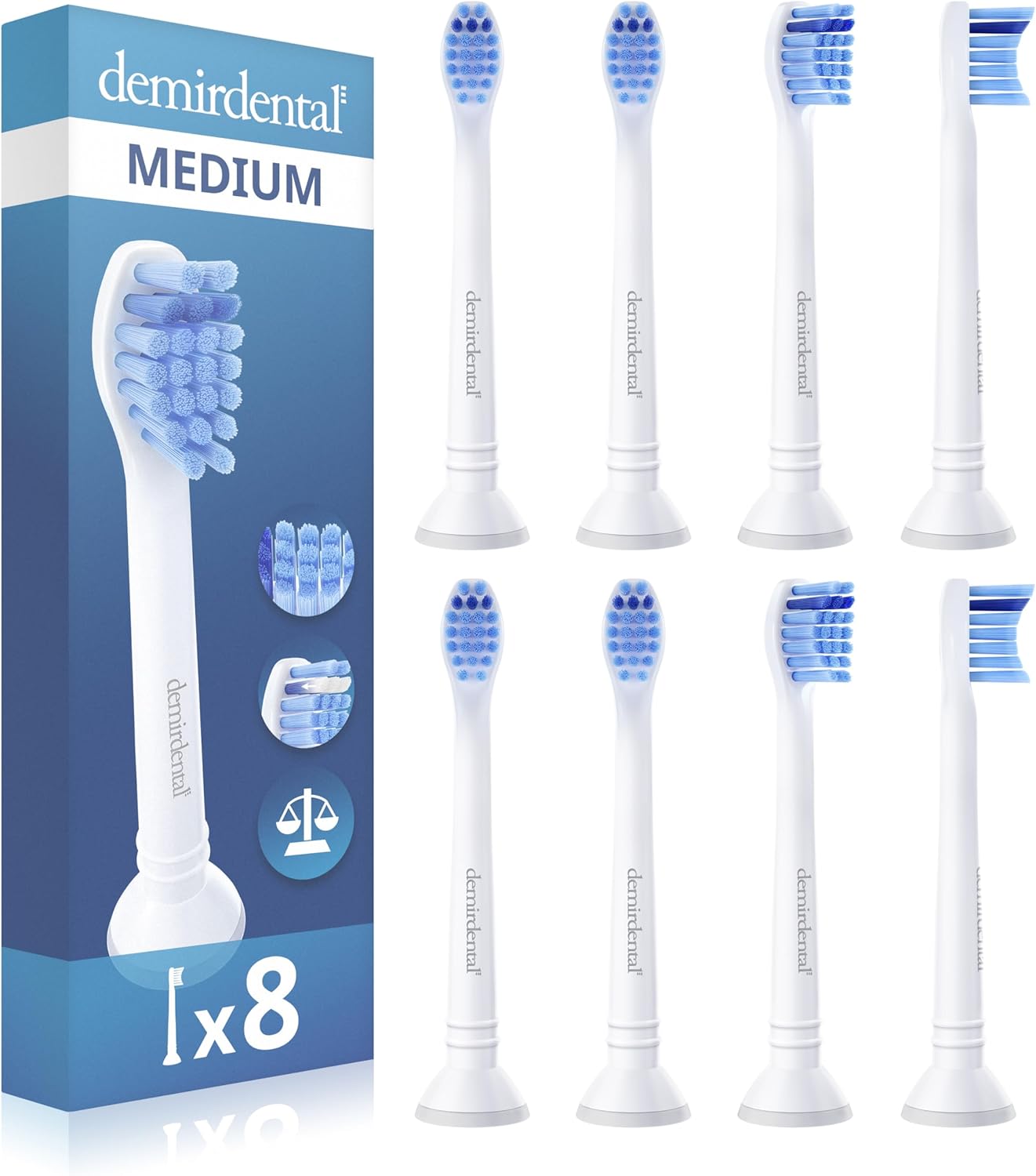 Toothbrush Heads mini Medium Compatible with Philips Sonicare Toothbrush Heads - Small Medium Replacement Heads - Daily Precision Brush Heads - White - Replaces HX6028-8 Pack