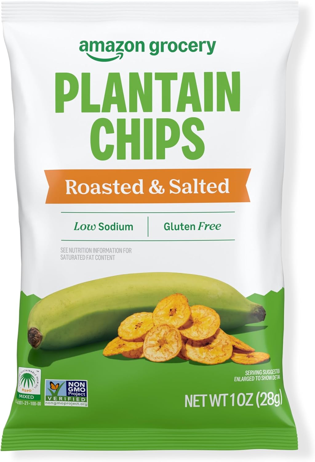 Amazon Grocery, Roasted & Salted Plantain Chips, 1 Oz, 36 Ct