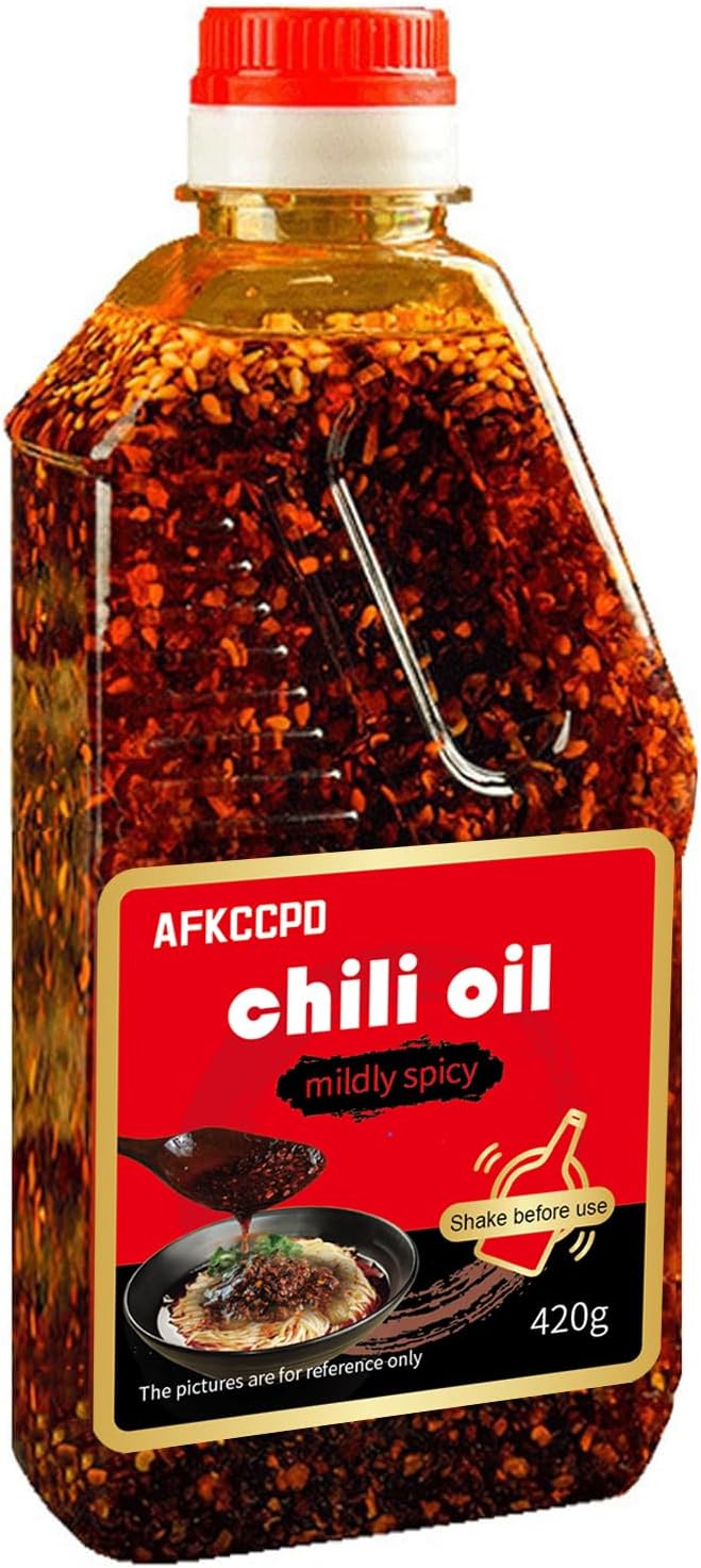 Small Chili Oil,14.8 Ounces/420g Sichuan Chili Crisp Spicy,Umami Crunchy Chili Oil Condiment - All Natural Vegan/Good on Everything (Slightly Spicy)