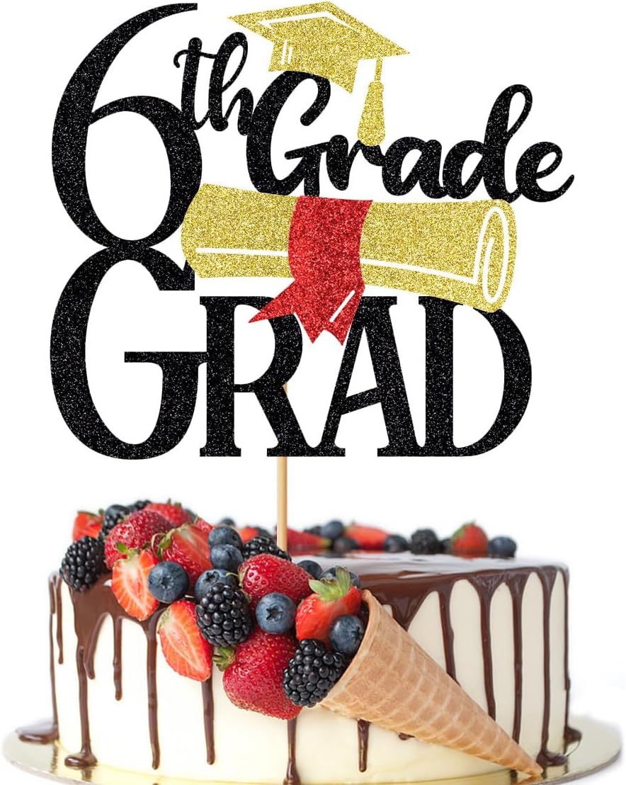 6th Grade Grad Cake Topper，Straight Outta 6th Grade Cake Topper,2026 Grad Cake Decorations,Boys Girl Sixth Grade Graduation Party Decoration Supplies