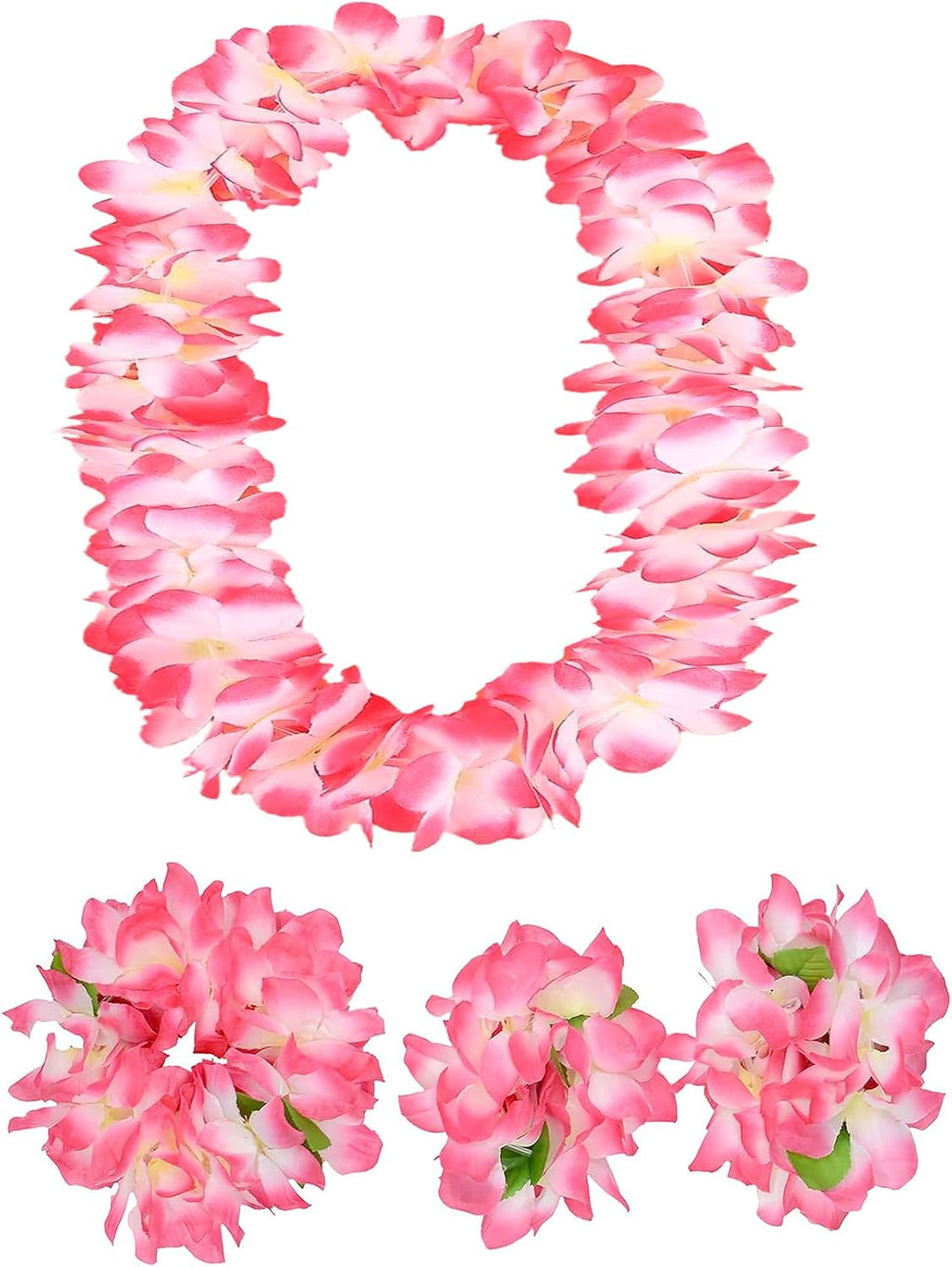 Hawaiian Leis Party Silk Flower Leis 41inch Thicken Hawaiian Leis Garland Headband Leis and Hand Leis for Graduation Hula Dance Luau Party, Photo Prop Wedding Birthday in Outdoors (Pink)