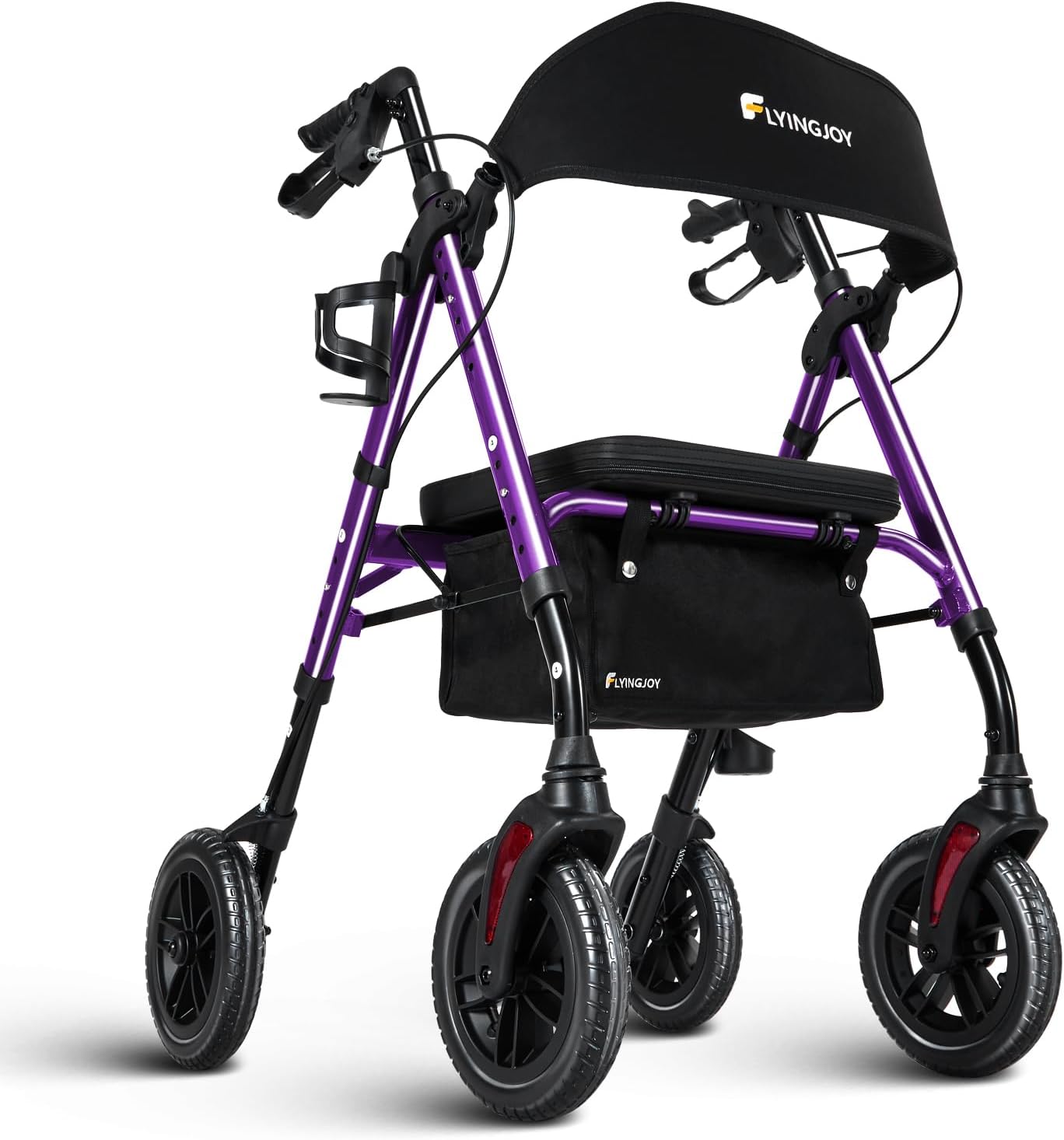 Lightweight Rollator Walker with Seat & Backrest - Foldable Mobility Aid for Seniors, 8" Large Airless Tires, Adjustable Height, Brake,Storage Bag,300 lbs Capacity, 4 Wheel Rolling Walkers for Adults