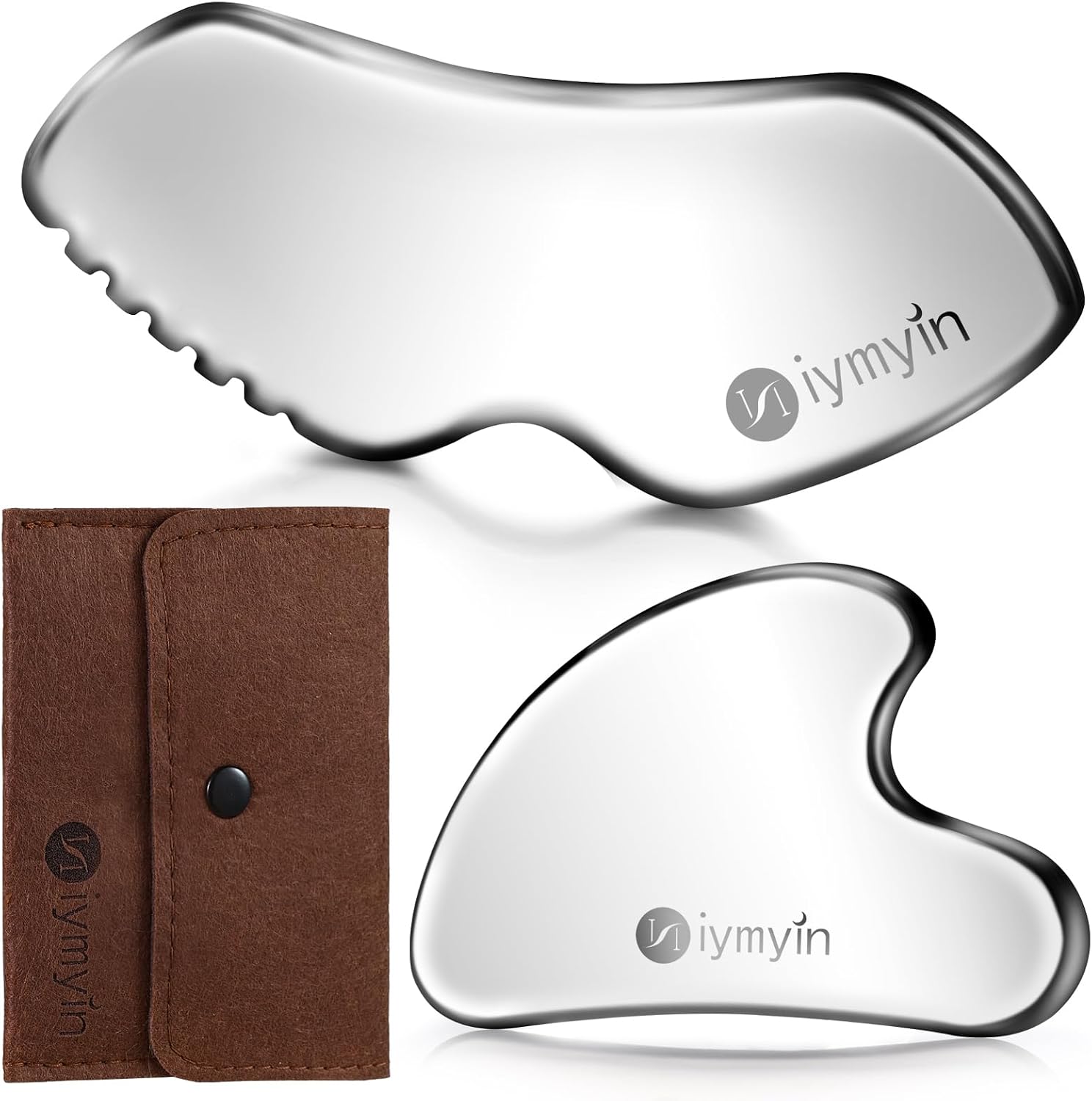 2 Pcs Stainless Steel Gua Sha Facial Tools Set, Face and Body Skin Massage, Scraping Tools for Jaw Lift Massager, Puffiness Reduction, Lymphatic Drainage & Skin Tightening, Great Gift-for Women