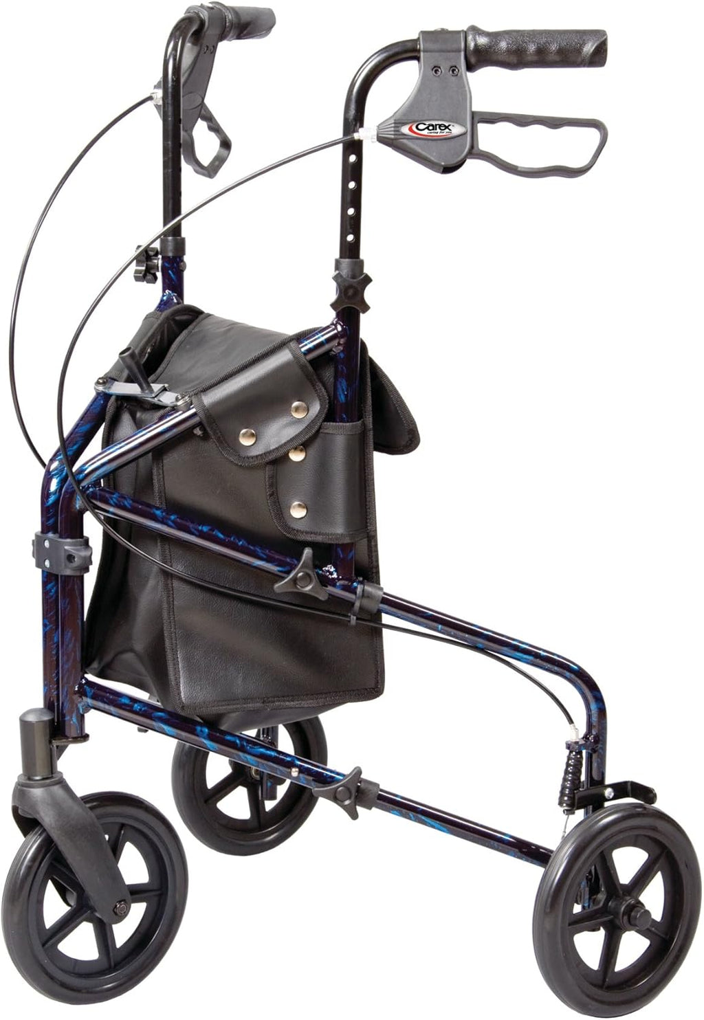 Carex 3 Wheel Walker for Seniors, Foldable, Rollator Walker with Three Wheels, Three Wheel Rolling Walker Height Adjustable for Seniors, Blue, Trio, Folding