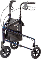 Carex 3 Wheel Walker for Seniors, Foldable, Rollator Walker with Three Wheels, Three Wheel Rolling Walker Height Adjustable for Seniors, Blue, Trio, Folding