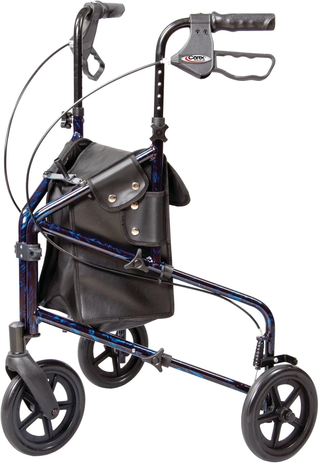 Carex 3 Wheel Walker for Seniors, Foldable, Rollator Walker with Three Wheels, Three Wheel Rolling Walker Height Adjustable for Seniors, Blue, Trio, Folding