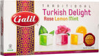 Turkish Delight Galil (Rahat Lokum) Rose Lemon Mint Flavor Gift Box – Authentic Traditional Turkish Dessert Assortment, Handmade in Turkey, Soft Chewy Powdered Sugar Coated Lokum, Kosher & Vegan Gourmet Middle Eastern Candy, 16oz/454g