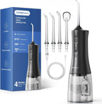 Operan Portable Water Flossers for Teeth, 300ml Water Dental Flossers for Adults, Kids, Braces Care, 4 Modes Water Picks for Teeth Cleaning and Flossing, Oral Irrigator Kit with 4 Tips, Black + 1Pack