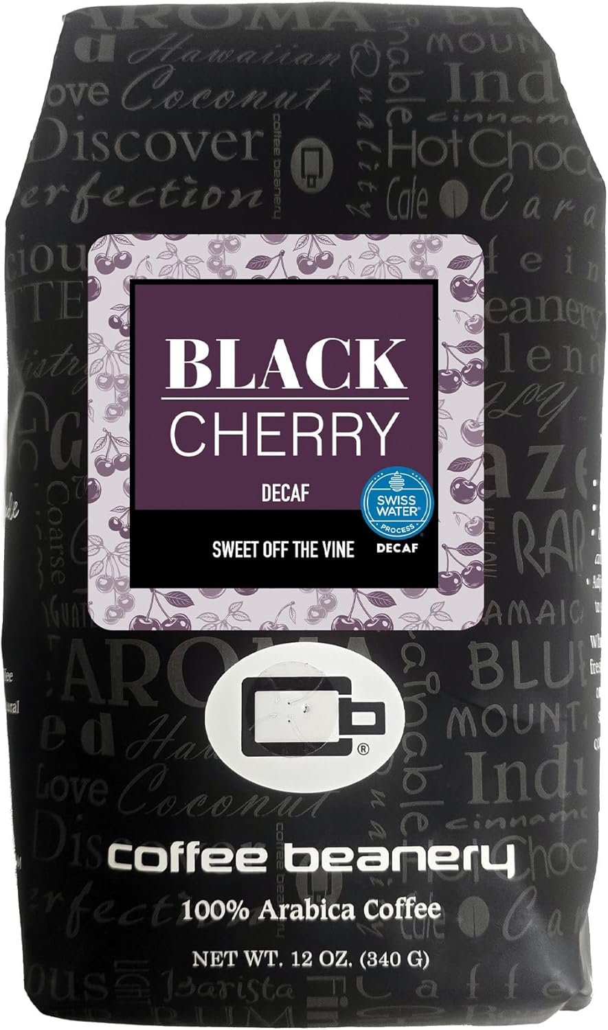Coffee Beanery Black Cherry Flavored Coffee Swiss Water Process Decaf - 100% Specialty Arabica Coffee - 12oz bag (Very Fine)