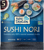 Blue Dragon Sushi Nori - 0.77oz (Pack of 5) - No Artificial Flavors Or Preservatives - Made With 100% Roasted Seaweed Sheets - Vegan, Gluten Free Seaweed Wraps - Ideal For Sushi Rolls & Hand Rolls