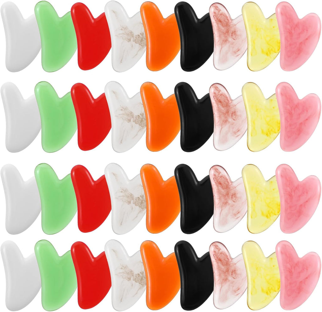 Tobeelec 36 Pcs Gua Sha Facial Tool Resin Gua Sha Massage Tool Heart Shaped Gua Sha Stone Guasha Board for Face Body Skin Massage Spa Acupuncture Prevent Wrinkles (9 Colors)