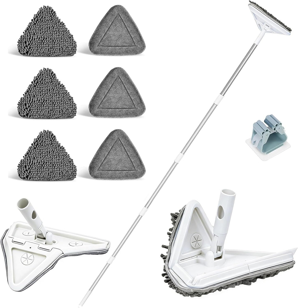 Wall Cleaner Mop with 80" Long Handle.3-in-1 Ceiling Cleaning Tool Duster with 180° Foldable & 360° Rotating Head. Includes 6 Washable Pads for Walls, Baseboards, Windows & Floors. No Ladder Needed.