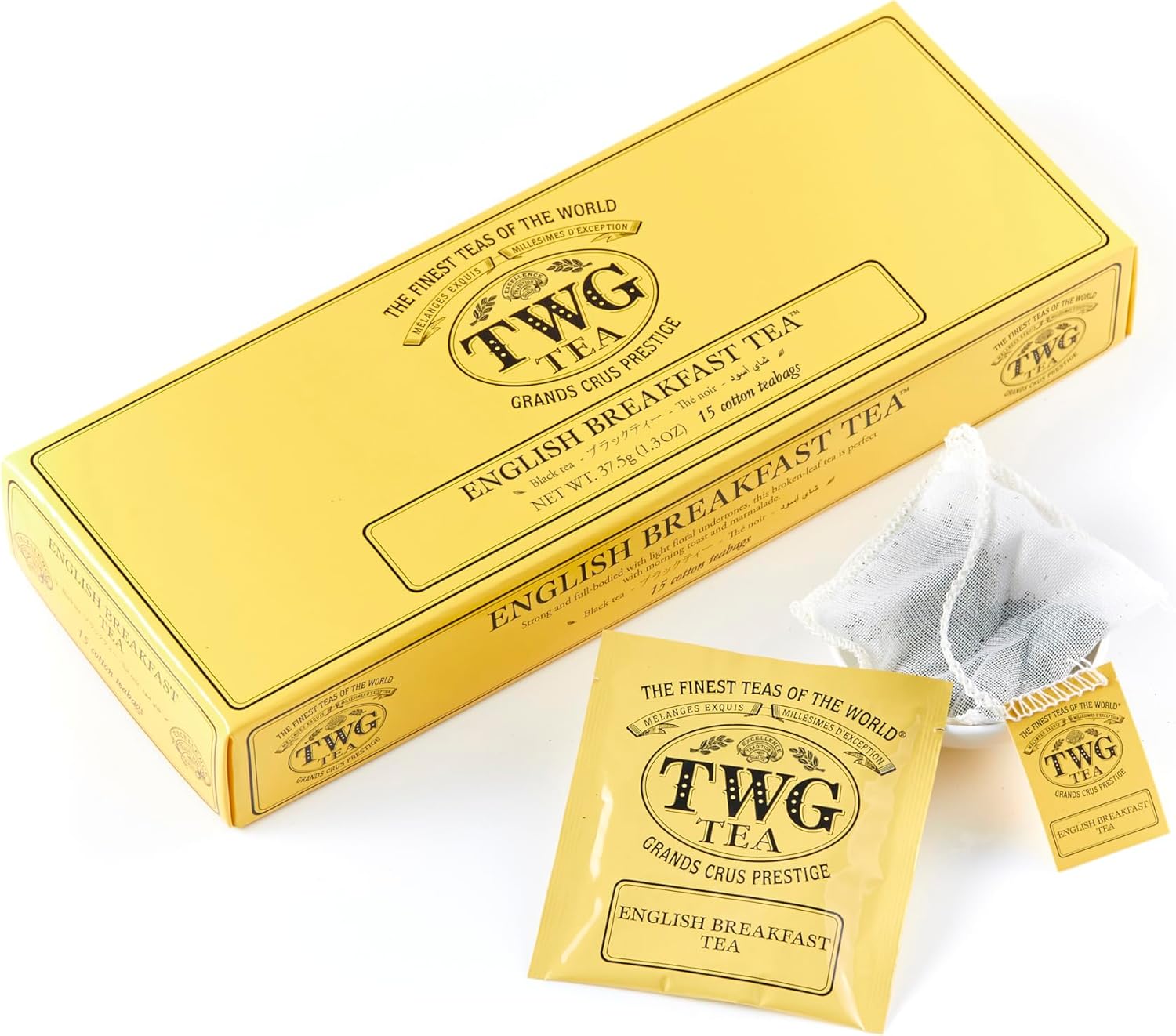 TWG Tea | English Breakfast Tea | Black Tea | Floral Undertones | 15 Hand Sewn Cotton Teabags | Gift Set