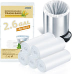 Compostable Trash Bags 2.6-Gallon Garbage-Bag - Inwaysin Biodegradable Recyclable 100 Counts Small Strong Thick Unscented Car Can Liners for Office Bedroom Waste Basket Clear White