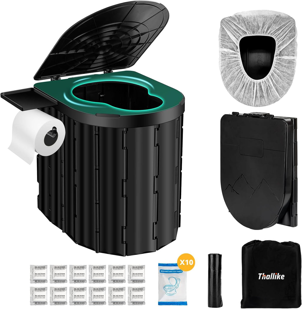 Portable Camping Toilet with Pop-Up Privacy Tent, 12-inch Toilet Seat, Outdoor Portable Folding Toilet Potty for Adults Load Capacity of 400 Lbs, LED-Light Camping Bathroom