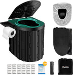 Portable Camping Toilet with Pop-Up Privacy Tent, 12-inch Toilet Seat, Outdoor Portable Folding Toilet Potty for Adults Load Capacity of 400 Lbs, LED-Light Camping Bathroom