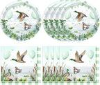 40PCS Lucky Duck Birthday Decorations Disposable Mallard Duck Hunting Birthday Party Supplies Tableware Set Include Paper Plates, Napkin for Duck Baby Shower Table Decorations, Serves 20