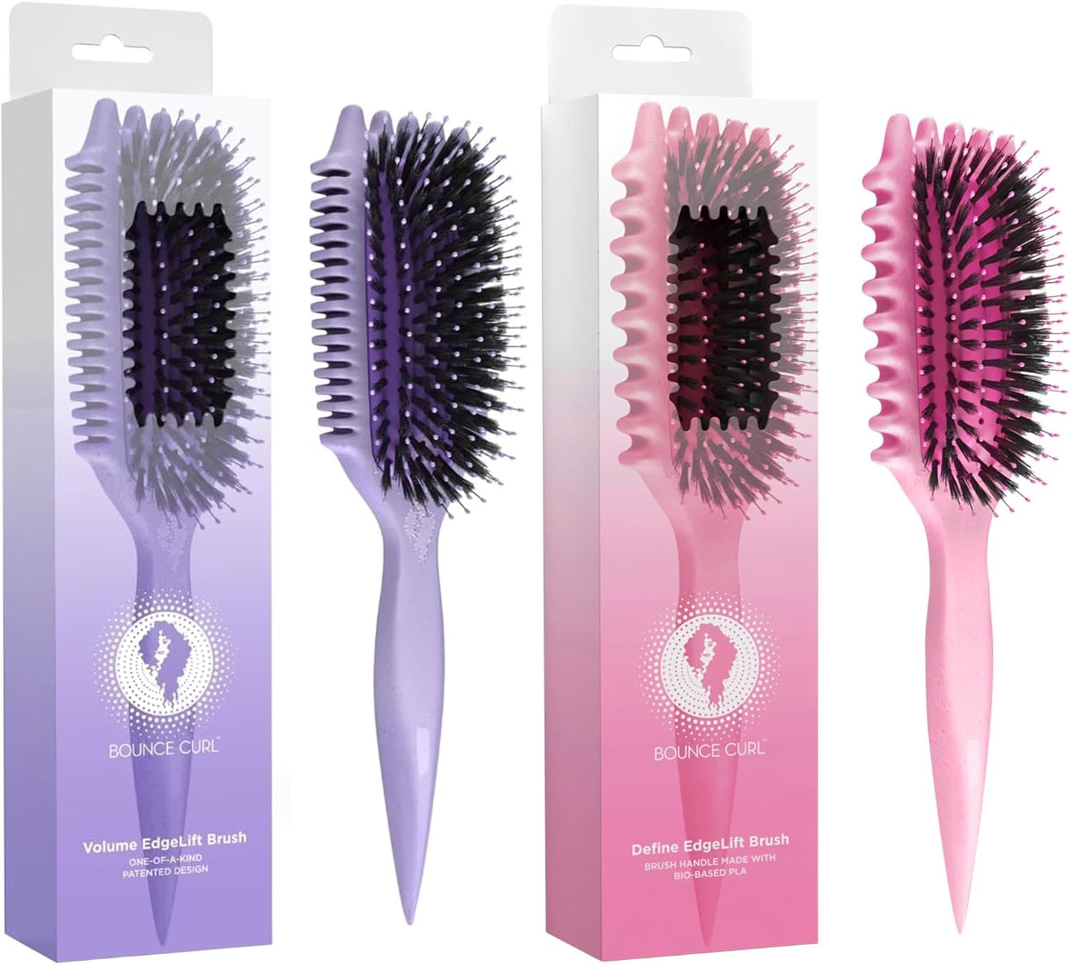 Bounce Curl EdgeLift Brush Duo - Includes Purple Volume & Pink Define EdgeLift Brushes for Volumized and Defined Curls