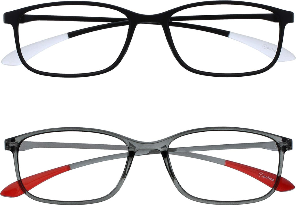 OPULIZE ICE Reading glasses for Women Men,Scratch Resistant Rectangular frame with Spring Hinges, Matt Black,Crystal Grey +1.5 (Pack of 2)
