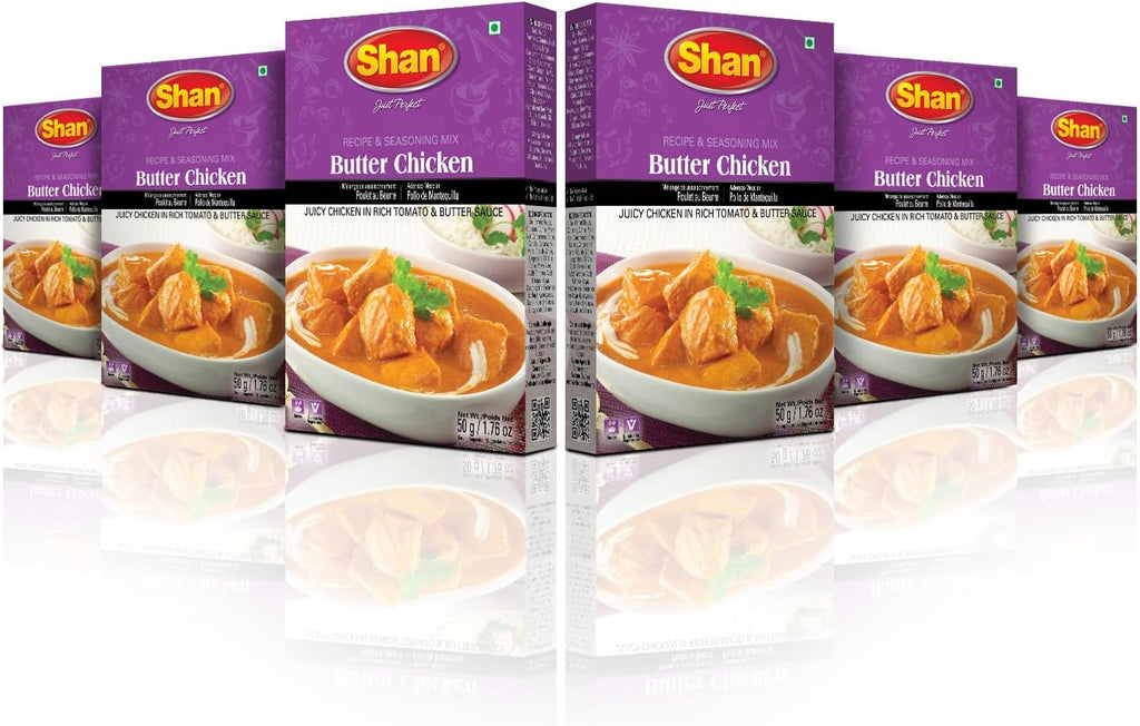 Shan - Butter Chicken Seasoning Mix (50g) - Spice Packets for Chicken in Butter Sauce (Pack of 6)