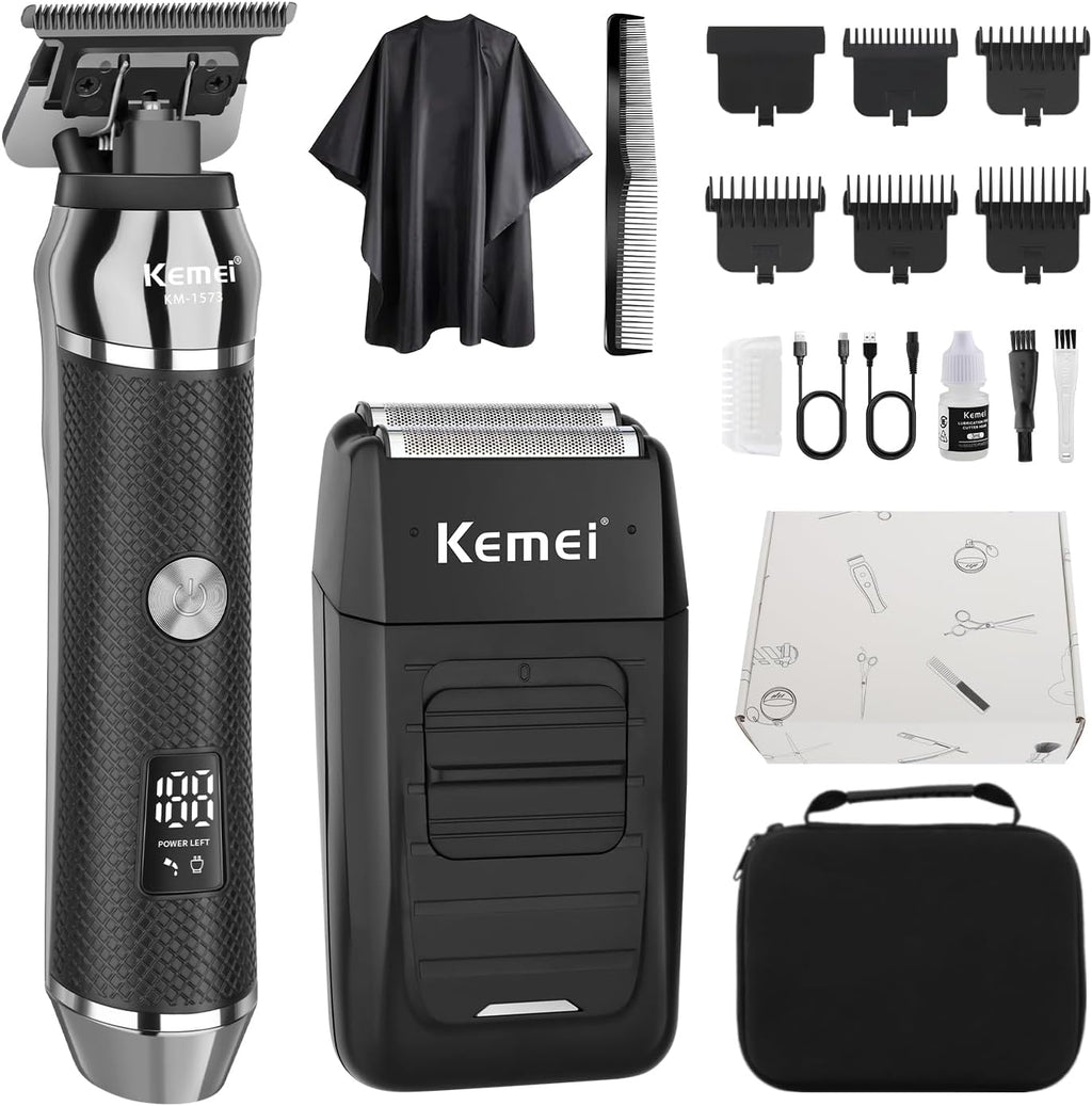 KEMEI Professional Beard Trimmer for Men, Electric Foil Shaver & Men's Facial Grooming Set, Cordless Bald Head Precision Trimmer, Rechargeable Foil Shaving Kit, Gifts for Men