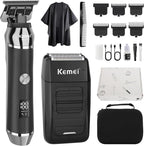 KEMEI Professional Beard Trimmer for Men, Electric Foil Shaver & Men's Facial Grooming Set, Cordless Bald Head Precision Trimmer, Rechargeable Foil Shaving Kit, Gifts for Men