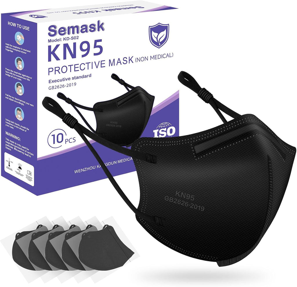 KN95 Adjustable Face Masks 10 Pack Individually Wrapped Adult Masks with Adjustable Ear Loops and Anti-Fog Nose Pad