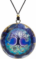 Tree of Life Orgone Pendant Lapis Lazuli Chakra Gemstone Reiki Healing Crystals Chakra Orgonite Pendant Necklace for Good Luck Yoga Meditation Jewelry- Adjustable Rope