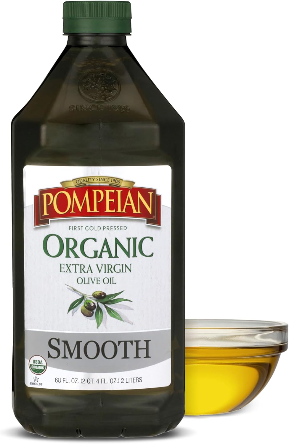 Pompeian USDA Organic Smooth Extra Virgin Olive Oil, Contains Polyphenols, First Cold Pressed, 68 Fl Oz