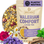 BREWIX, Valerian Comfort Herbal Tea (40+ Cups, 2.82oz/80g) Caffeine-Free Bedtime Blend with Valerian Root, Chamomile & Lavender | Floral & Earthy Infusion | Real Ingredients From India