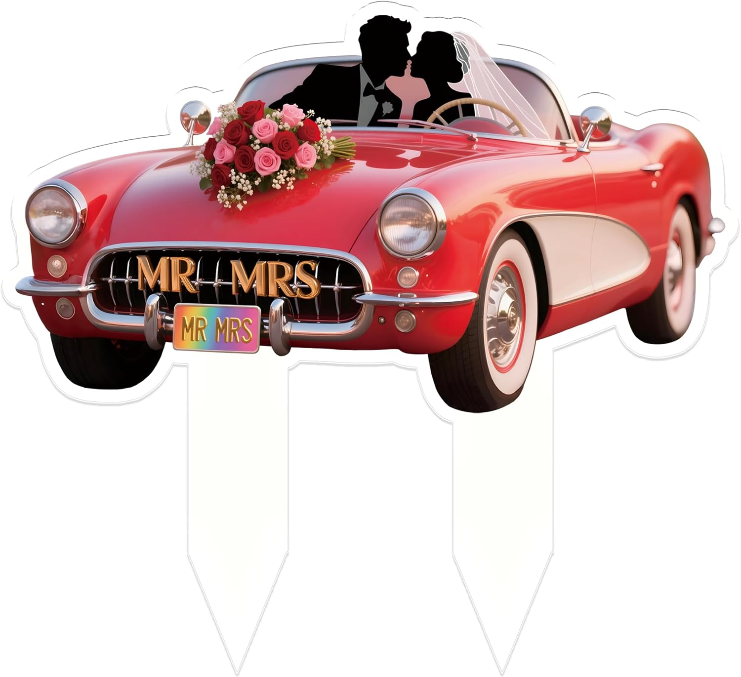Mr & Mrs Cake Topper - Wedding Cake Topper Car Acrylic Wedding Cake Decoration for Bride & Groom, Anniversary, Engagement, Just Married Party (2D)