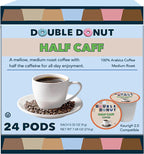 Double Donut Coffee Half Caff Coffee Pods, Single Serve Half Caffeine Coffee Pods For Keurig K Cup Brewers, Medium Roast, 24 Count