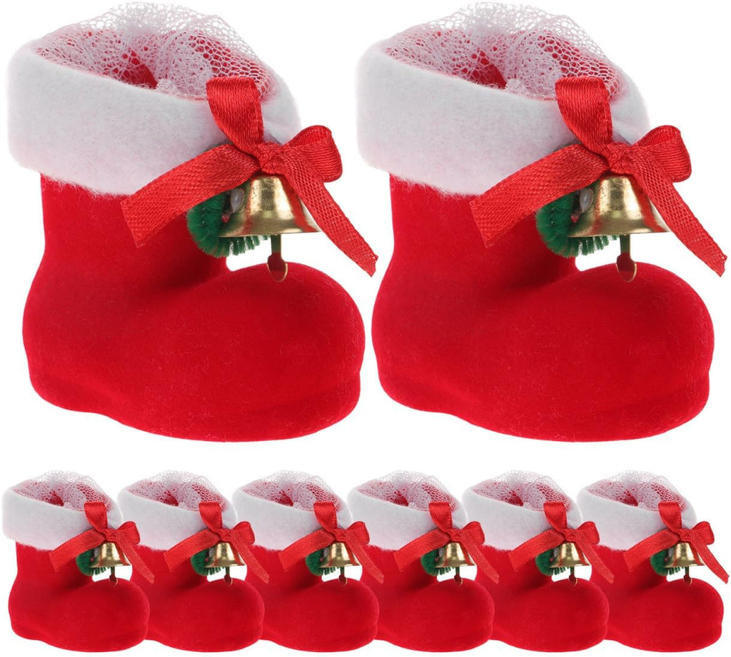 ABOOFAN 8Pcs Christmas Candy Boots Red Santa Candy Cookie Bag Holders Christmas Tree Hanging Ornament Decoration Holiday Presents