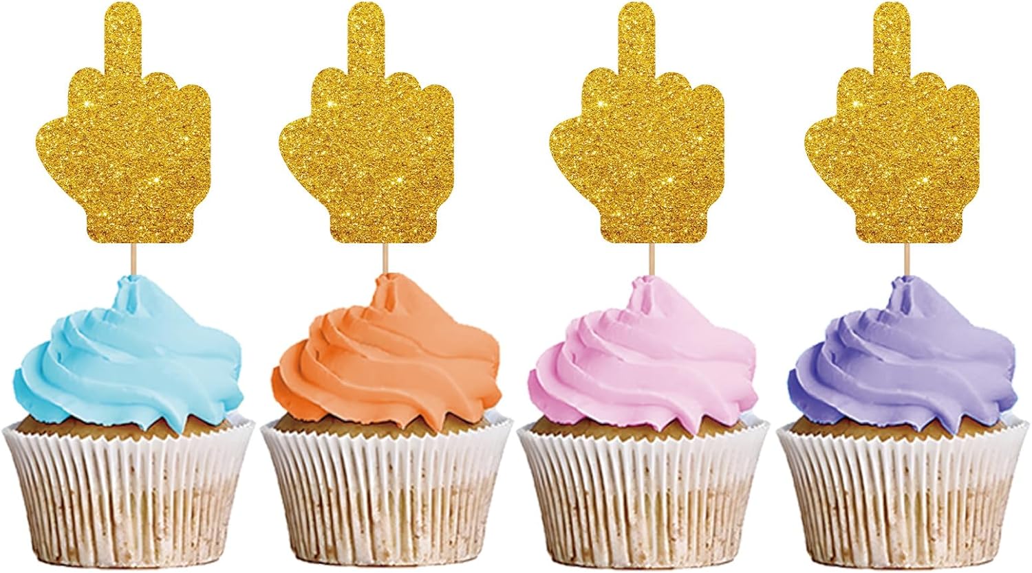 24PCS Middle Finger Cupcake Toppers, Divorce Party Cake Decorations, Funny Dessert Dessert Picks, Women Birthday Party Decoration - Gold Glitter