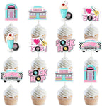 50s Cupcake Toppers 24pcs 1950s Birthday Decorations Sock Hop Cake Deors Rock and Roll 1950s Party Decors for Retro Hip Hop Theme Back to 50s 60s Party Supplies