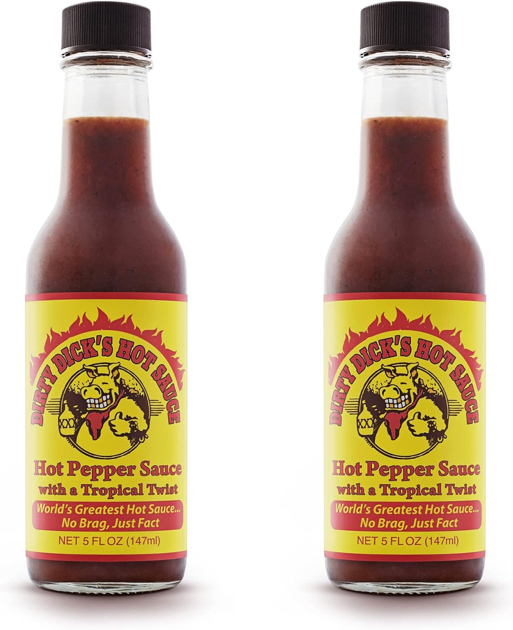 Dirty Dicks Original Hot Sauce, 5 Fl Oz - Award-Winning Blend of Habanero, Tropical Fruits & Spices (Pack of 2)