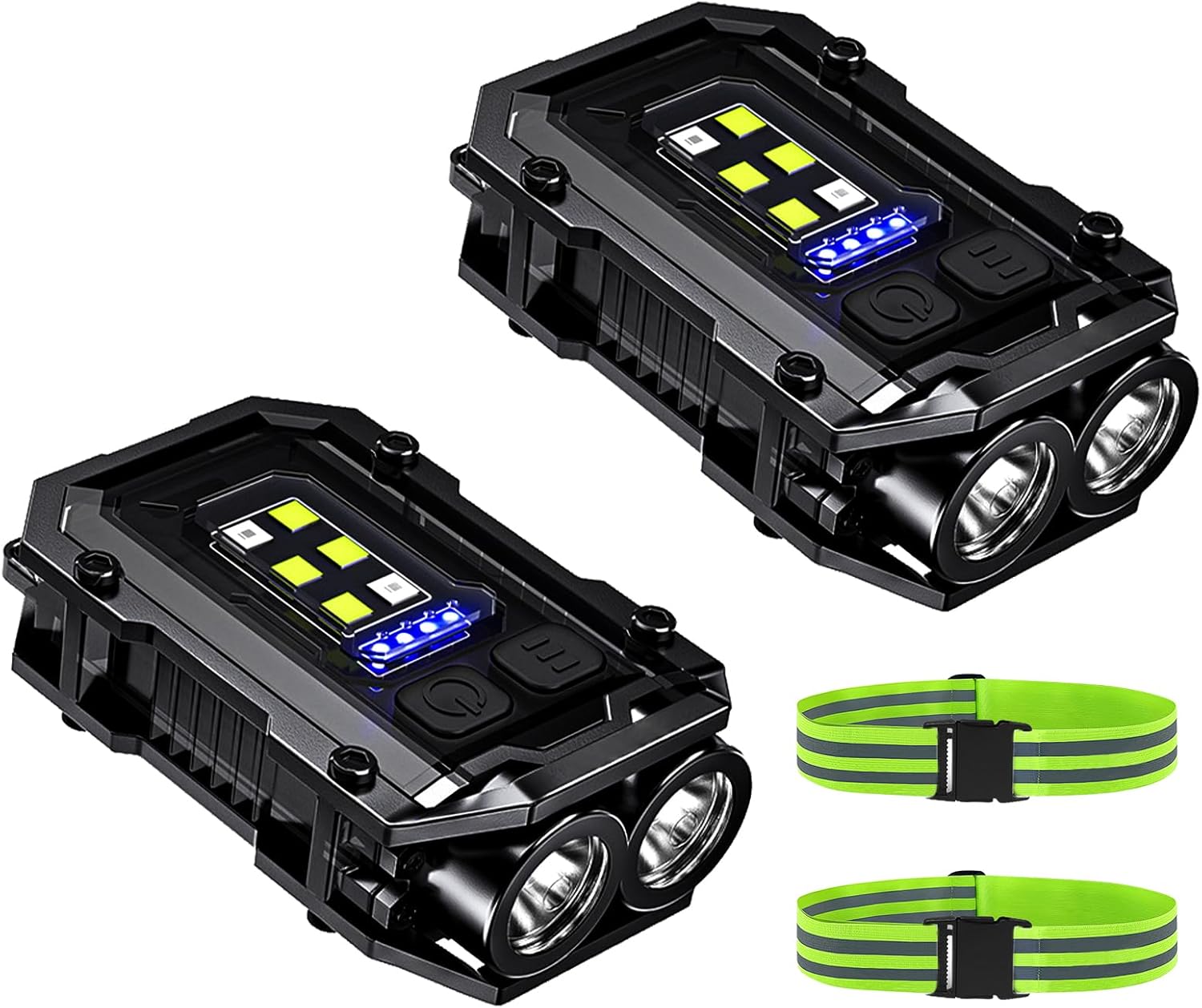 500LM Clip on Flashlight, 2Pack 8 Modes Running Light for Runners Rechargeable Safety Lights Portable COB Flashlight for Night Working, Running, Camping, Fishing, Hiking, Dog, Gift