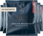 Rishi Tea English Breakfast Tea - Organic Sachet Tea Bags, Energizing & Caffeinated Pure Black Tea, Ideal for Hot or Iced Tea - 50 Count