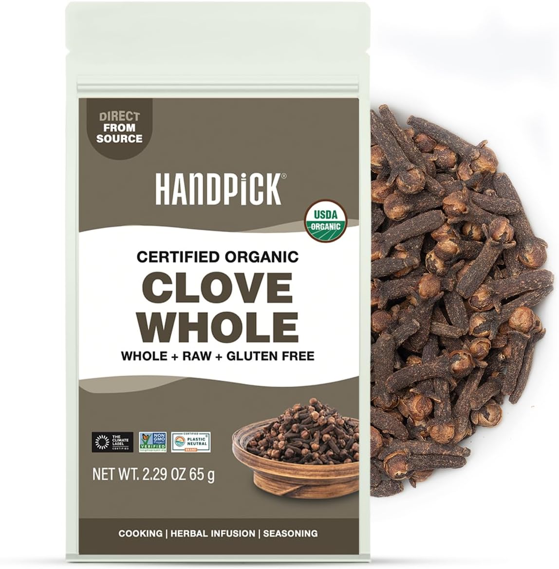 HANDPICK Organic Cloves Whole (2.3oz, 65g) Premium Cloves from South India | Packed in a Resealable Zip Lock Pouch | Perfect for Cooking, Smoothies, Pomander Balls & Tea