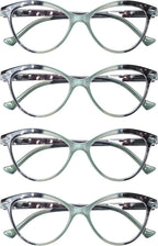 HEEYYOK Women Reading Glasses 4 Pack 0.75 Cateye Readers Glasses Reading Comfort Spring Hinge(4 Pack Color-C3, 0.75, x)