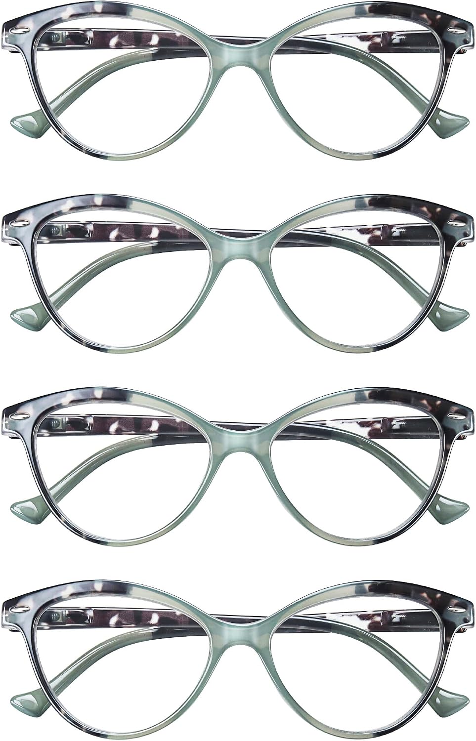 HEEYYOK Women Reading Glasses 4 Pack 2.25 Cateye Readers Glasses Reading Comfort Spring Hinge(4 Pack Color-C3, 2.25, x)