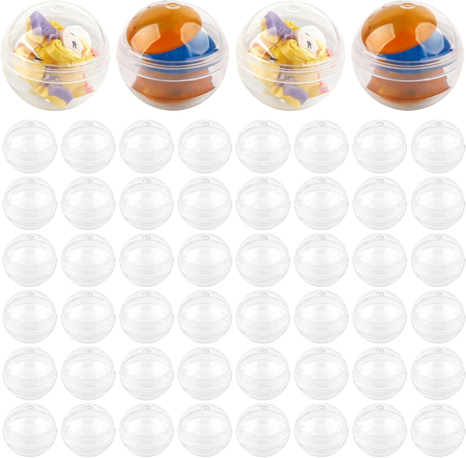 AUEAR, 50 Pack Translucent Small Round Capsules 1.1 Inch Vending Machine Empty Plastic Gumball Containers for Party Favor Prize