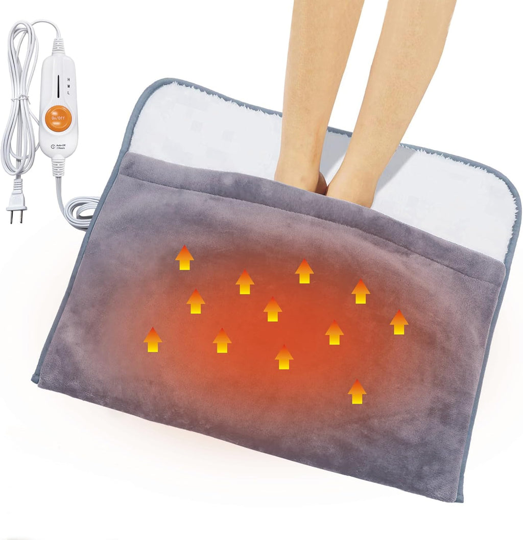 Gintao Heated Electric Foot Warmers for feet,22"×20" Foot Heating Pad,Soft Flannel Sherpa Feet Warmers for Women and Men,ETL/FCC Certified, 2H Auto Shut Off,3 Temperature Setting, Perfect Gifts, Gray