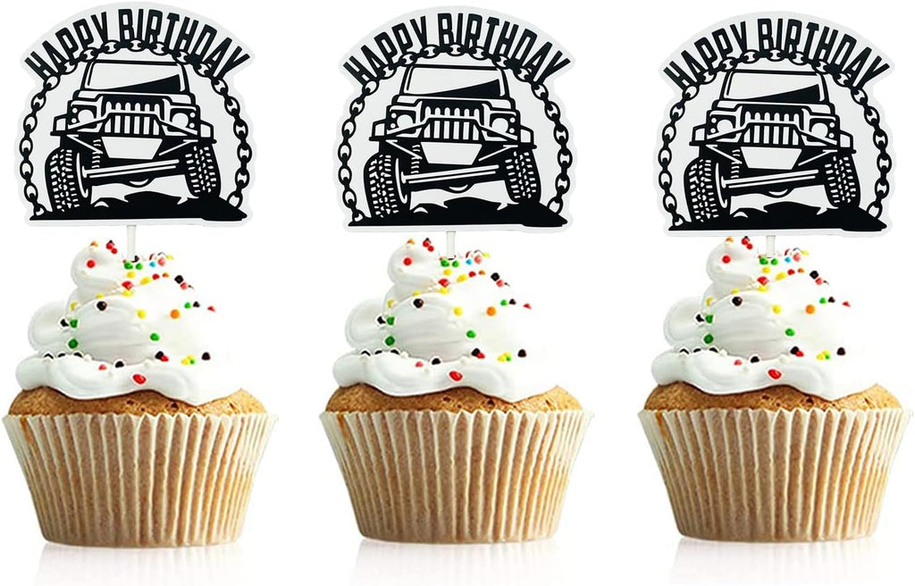 Pickup Cupcake Topper 24Pcs Off-road Vehicle Cupcake Topper SUV Birthday Cupcake Decoration Pickup Enthusiast Theme Happy Birthday Cupcake Topper
